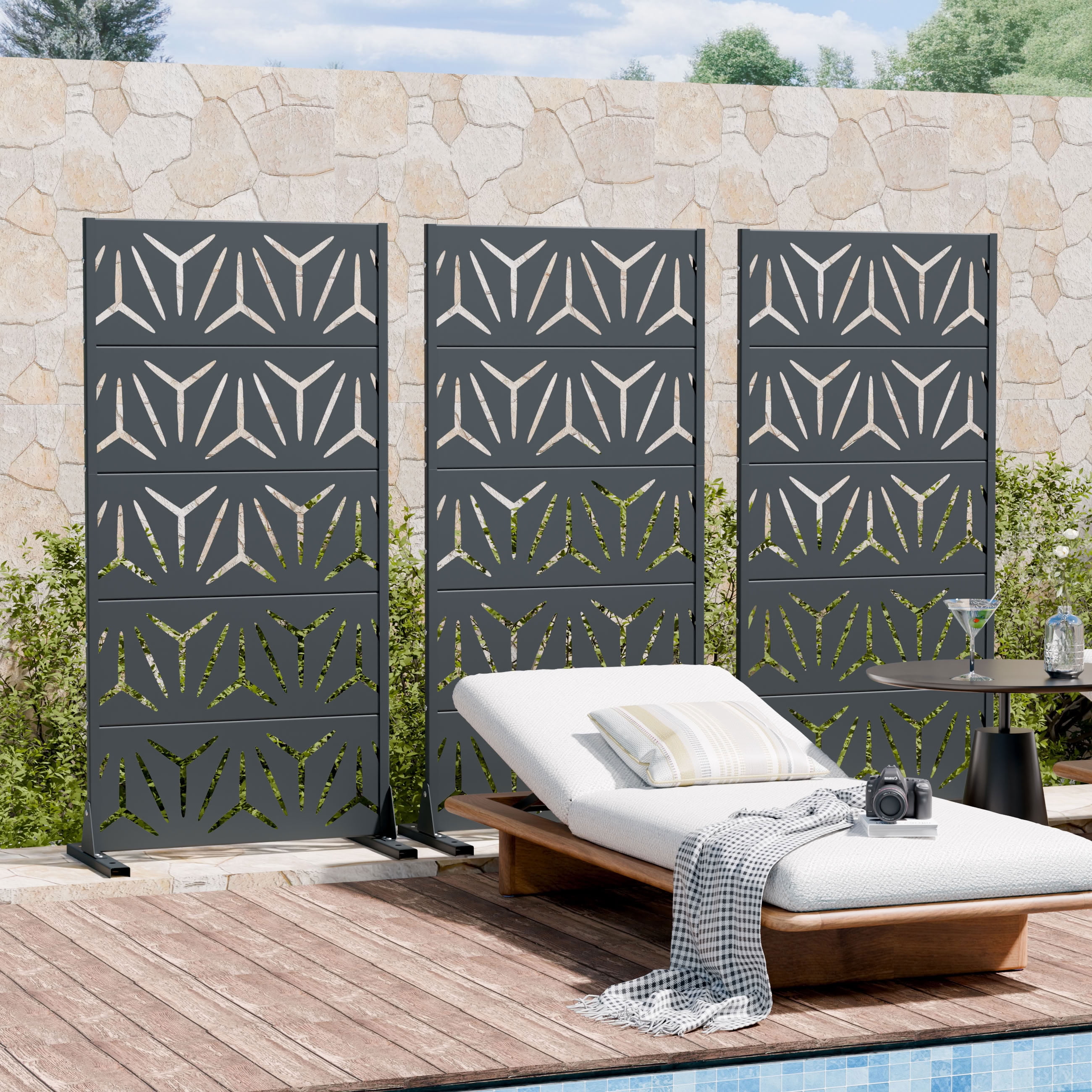 MAYEERTY 5 Panels Metal Outdoor Garden Privacy Screen Panel Patio Backyard Decorative Privacy Fence Divider, 59×29.5×15.7in