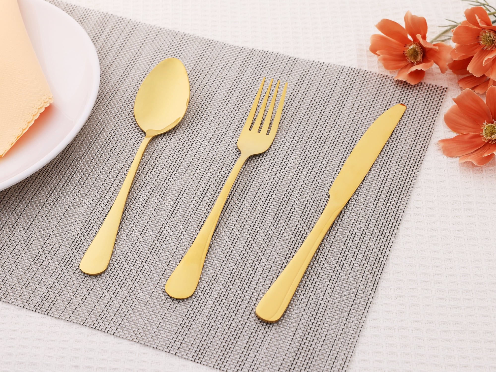 Unique Bargains 20 Pcs Stainless Steel Flatware Set Mirror Polished Cutlery Gold