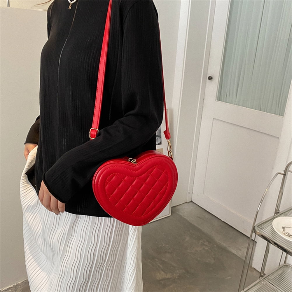 Yucurem Classic Rhombic Pattern Heart Shaped Shoulder Bag, Women Pure Color  PU Crossbody Handbag for Girl Lover Wife (White) 