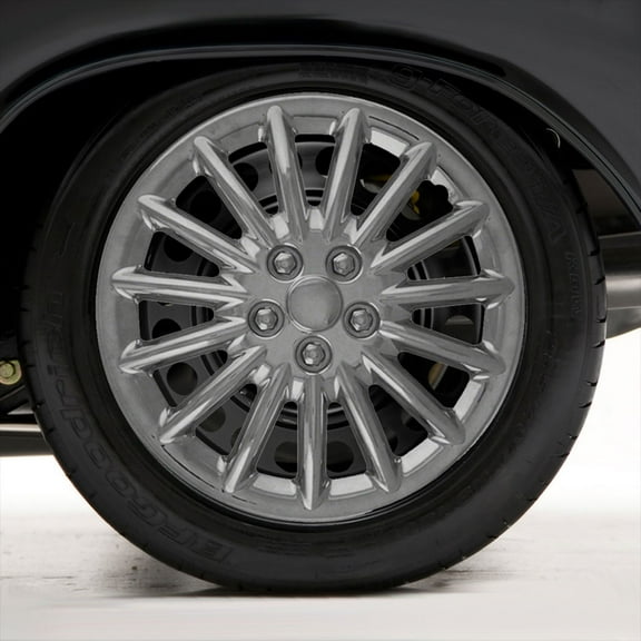 Set of Four 15" Chrome ABS 15 Spoke Hubcap Wheel Covers (Metal Clip Retention)