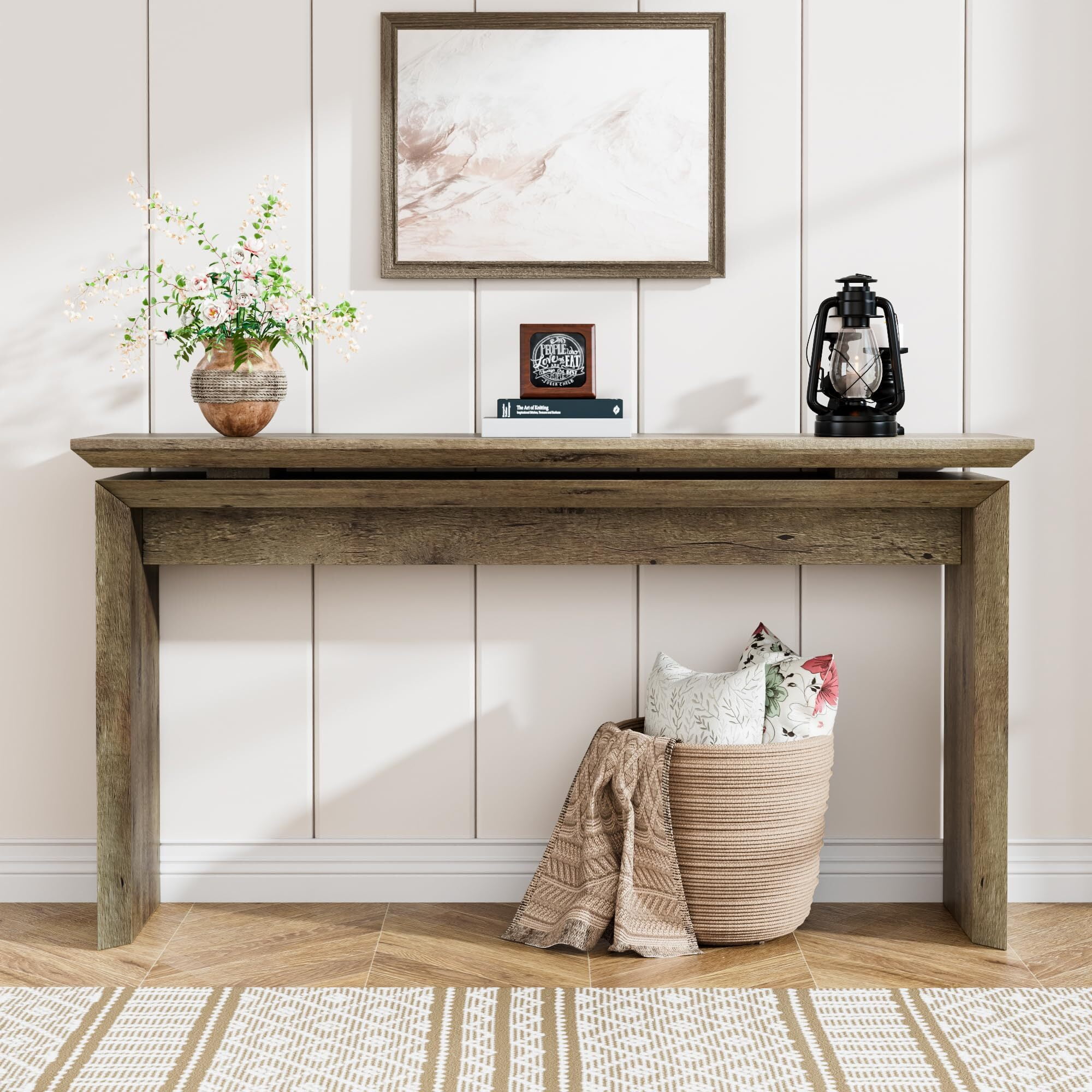 Farmhouse Console Table, 58'' Long Entryway Sofa Table, Narrow Wood Hallway Table for Living Room Behind Couch