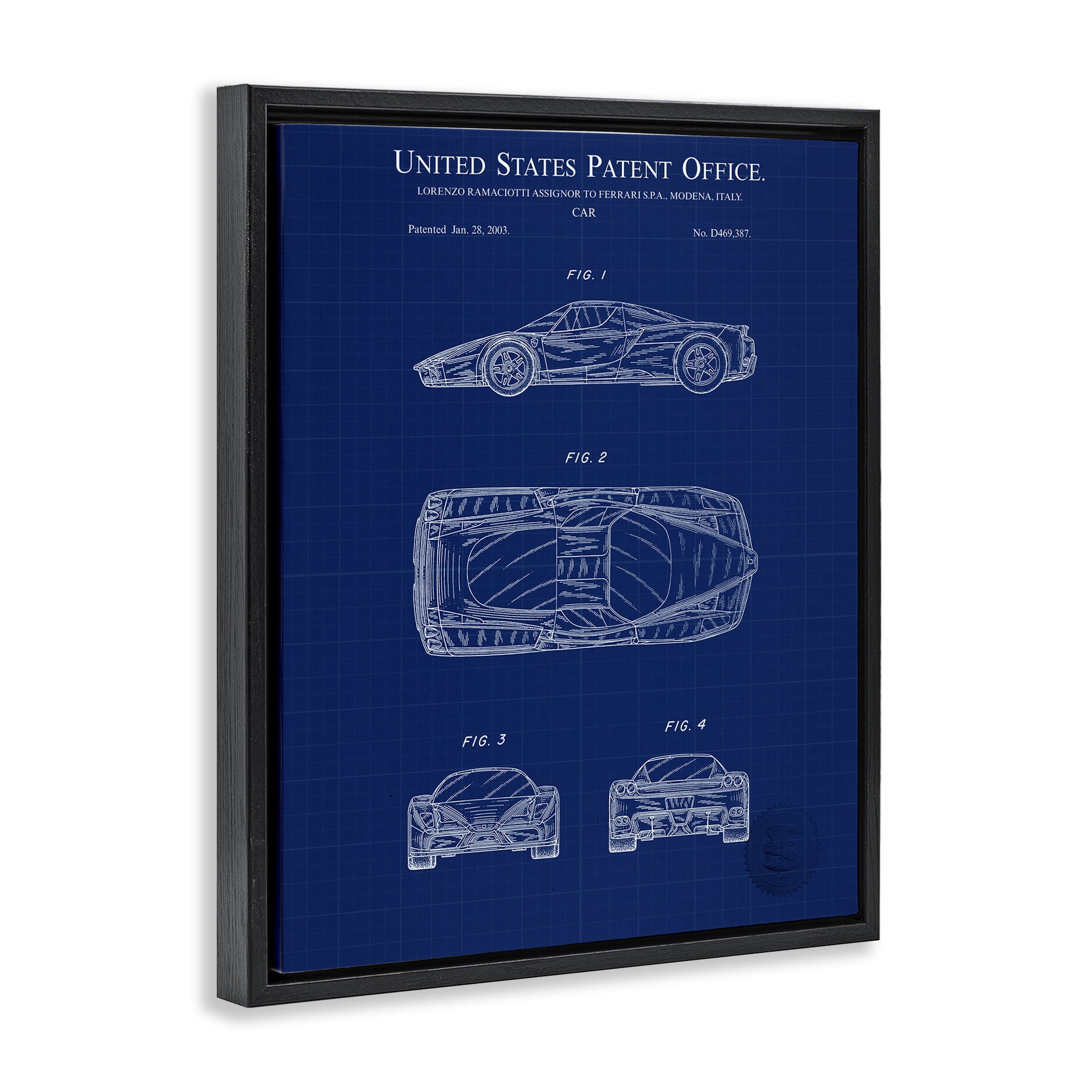 Stupell Industries Detailed Car Blueprint Transportation Painting Black Floater Framed Art Print Wall Art, 17 x 21
