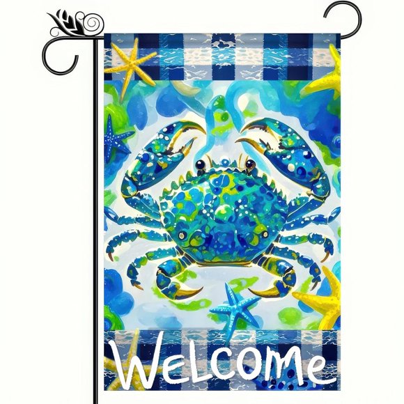 shiyou-Welcome Summer Coastal Crab Small Decorative Garden Flag Double Sided 12x18 Hawaiian Beach Starfish House Yard Ocean Nautical Outside Decoration Tropical Sea Seasonal Outdoor Decor