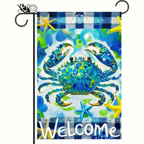 shiyou-Welcome Summer Coastal Crab Small Decorative Garden Flag Double Sided 12x18 Hawaiian Beach Starfish House Yard Ocean Nautical Outside Decoration Tropical Sea Seasonal Outdoor Decor