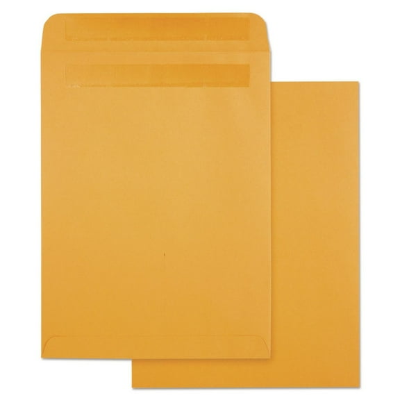 Quality Park QUA43563 9 in. x 12 in. #10 1/2 Cheese Blade Flap Redi-Seal Closure High Bulk Self-Sealing Envelopes - Brown Kraft (100/Box)