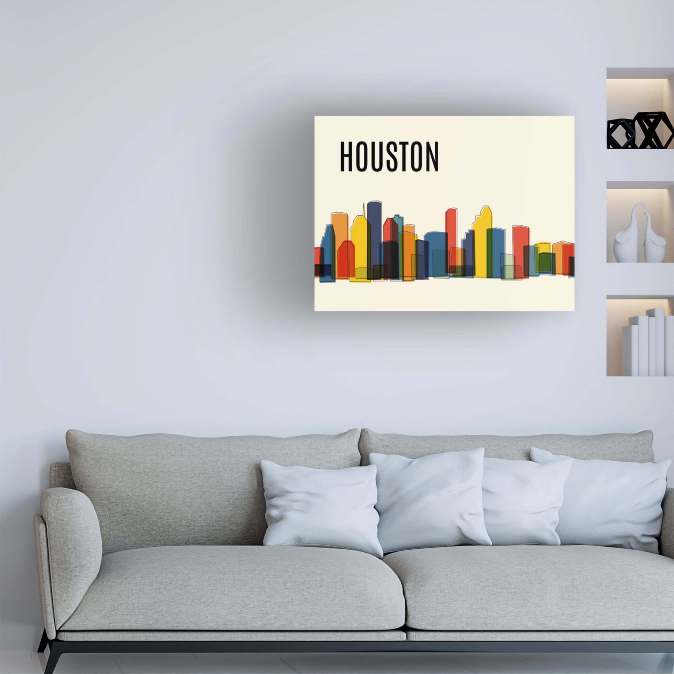 Canvas Wall Art - Tom Quartermaine 'Houston Mid Century Modern Cityscape' Wall Art for Living Room, Bedroom, or Office Décor by Trademark Fine Art - 47 x 35 Inches