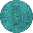 thumbnail image 1 of Ahgly Company Indoor Round Oriental Turquoise Blue Industrial Area Rugs, 5' Round, 1 of 4