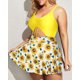 thumbnail image 4 of Trajes de baño de una pieza de talla grande para mujer con falda, cuello en V, estampado floral, trajes de baño con recortes, 4 of 5