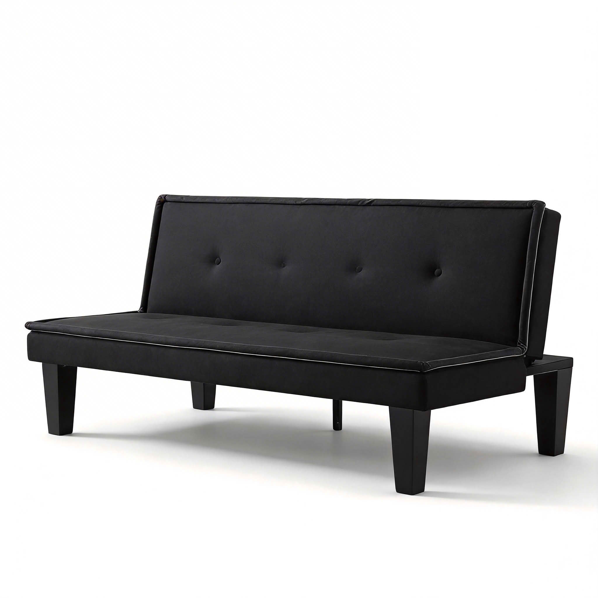 MAYEERTY 62.99" Convertible Futon Sofa Bed, Twin Size 2-Seater Sleeper Couch with 5-Position Adjustable Backrest, Faux Suede Sofa for Home Office Guest Room，Black