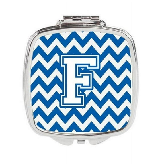 Carolines Treasures  Letter F Chevron Blue & White Compact Mirror