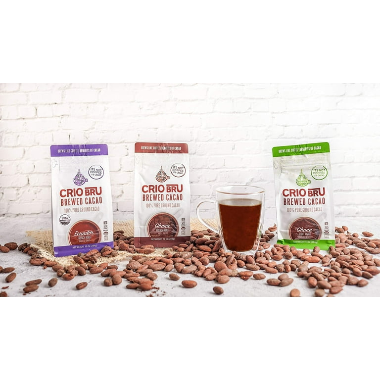 Crio Bru Welcome Starter Kit (2 10oz Bags + French Press), Natural Healthy  Brewed Cacao Drink, Great Substitute to Herbal Tea and Coffee, 99%  Caffeine Free