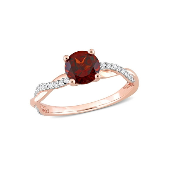 1.30 Carat (Ctw) Round-Cut Garnet Ring in 14K Rose Pink Gold with Diamonds for Women