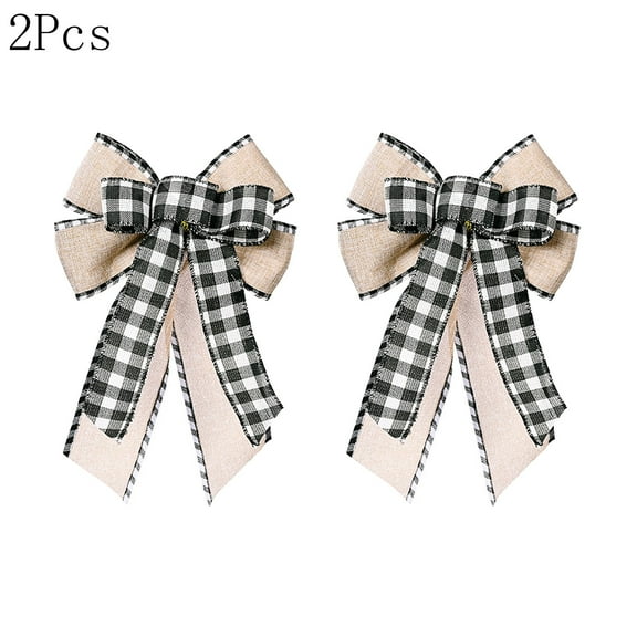 2Pcs Christmas Wreath Bows Christmas Bows Red Brown Buffalo Plaid Burlap Bows for Wreaths, Christmas Ribbon Bows Tree Topper Bows for New Year Home Indoor Outdoor Decoration Wreath Ornament Supplies
