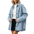 thumbnail image 6 of IUYRTFE Women's Retro Button Down Denim Jacket Long Sleeve Collared Shacket with Pockets Casual Oversized Outerwear, 6 of 8