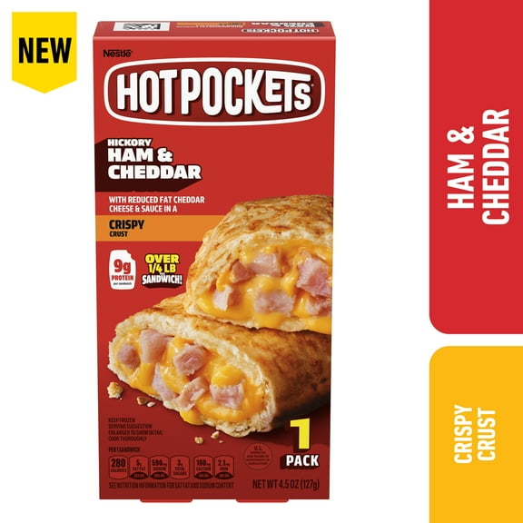 Hot Pockets Hickory Ham and Cheddar, Air Fryer Sandwich Snacks, 4.5 oz (Frozen)