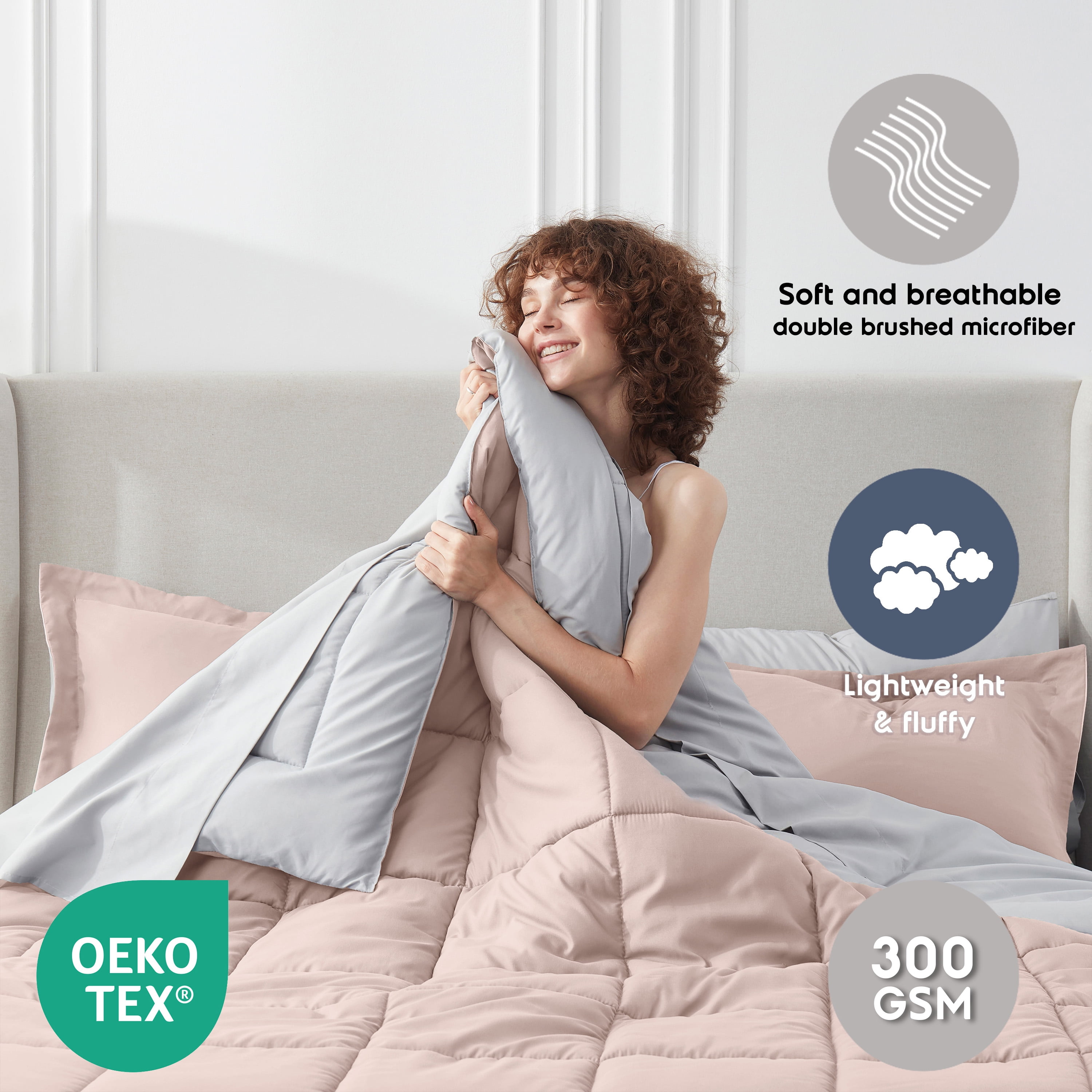 LammaLoe King Comforter Set, With King Sheets, Reversible Bed In A Bag 7 Piece, Bedding Set, Peach Beige
