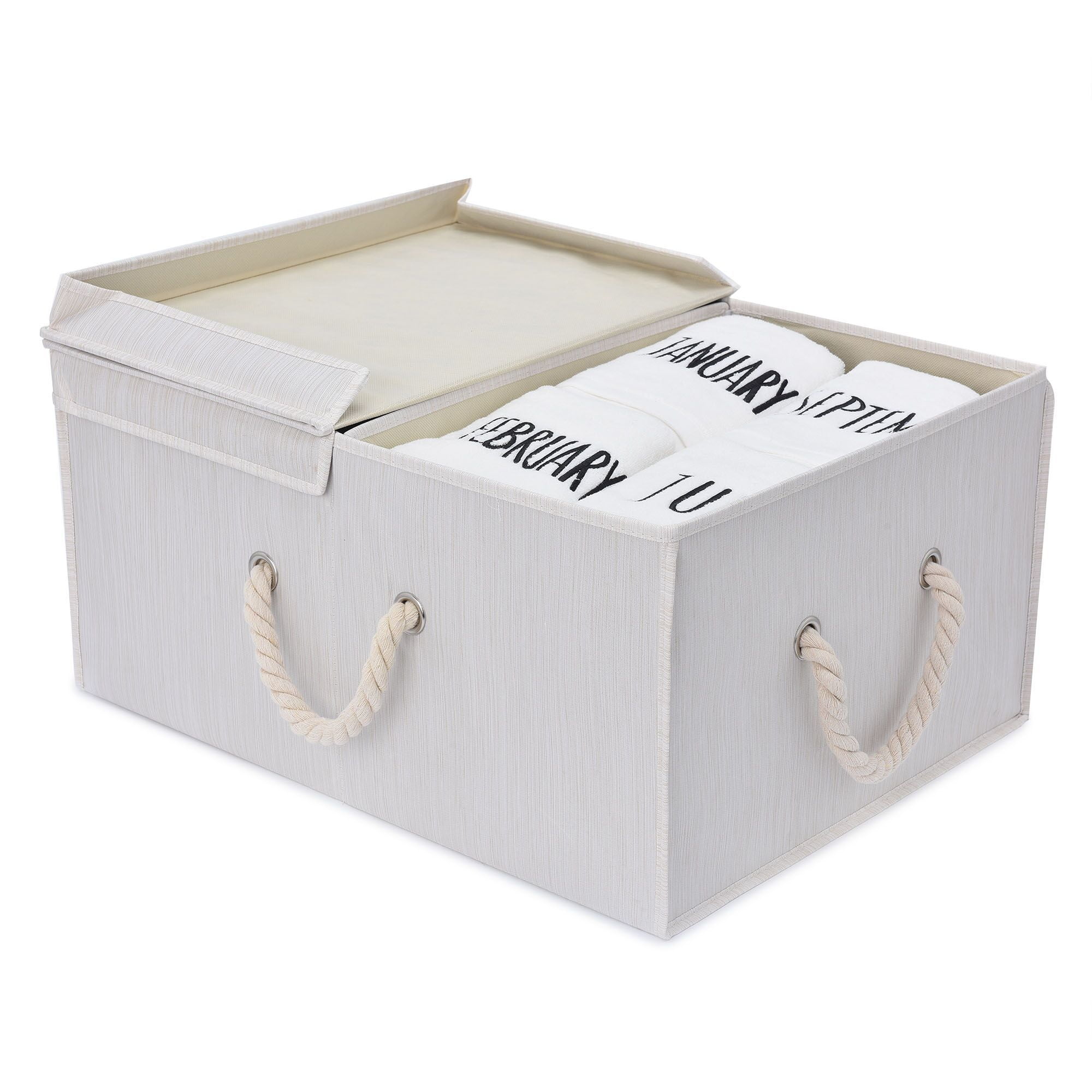 Foldable Fabric Storage Bin w/Cotton Rope Handles & DoubleOpen Lid