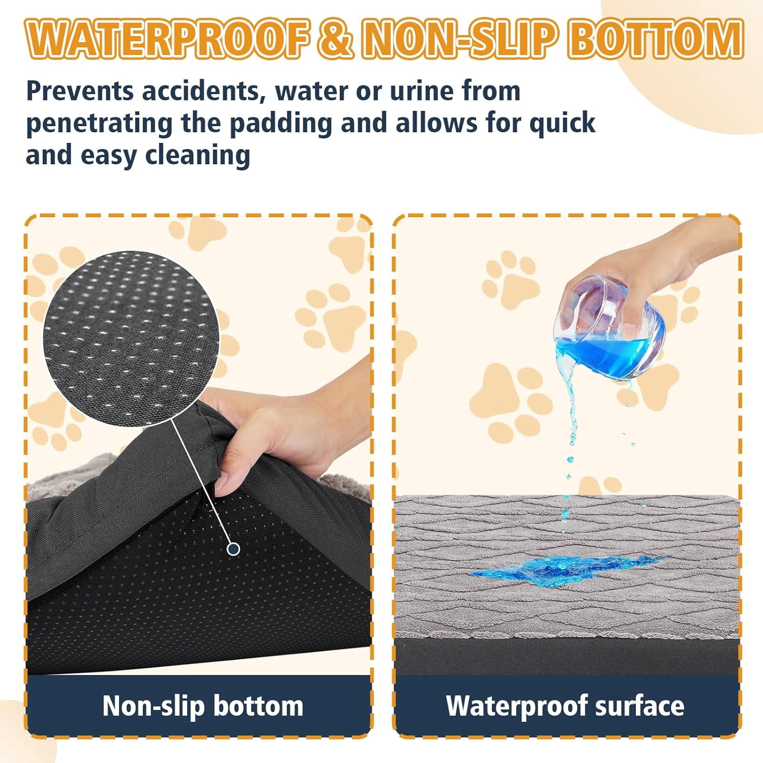 Orthopedic Dog Beds for Medium Dogs – Waterproof Plush Pet Mattress with Removable Washable Cover, Non-Slip Bottom, Memory Foam Dog Bed for Crate, 30x20 Inch, Grey