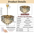 thumbnail image 3 of 8-Lights Mid-Century Modern Antique Gold 4-Tier Round Fringe Crystal Flush Mount, 3 of 7