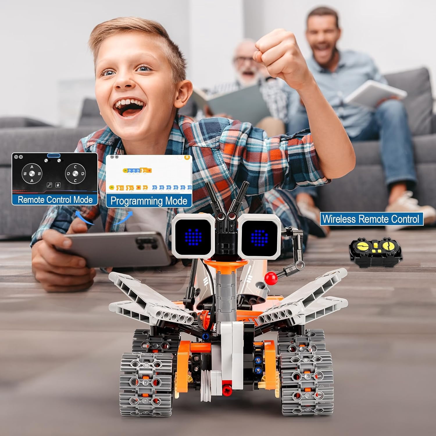 Ylutex Robot Building Block Set, 5-in-1 STEM RC Robot Building Set with App & Remote Control, Rechargeable Building Blocks Coding Robot Toy with LED Lights