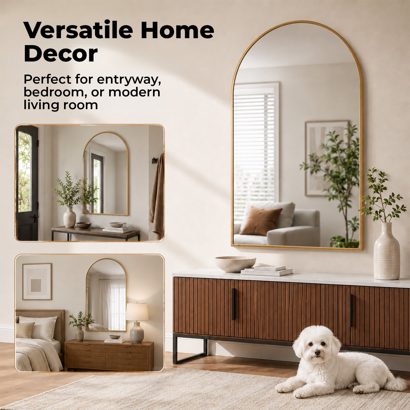 Alvantor Arched Metal Framed Wall Mirror for Vanity or Bathroom