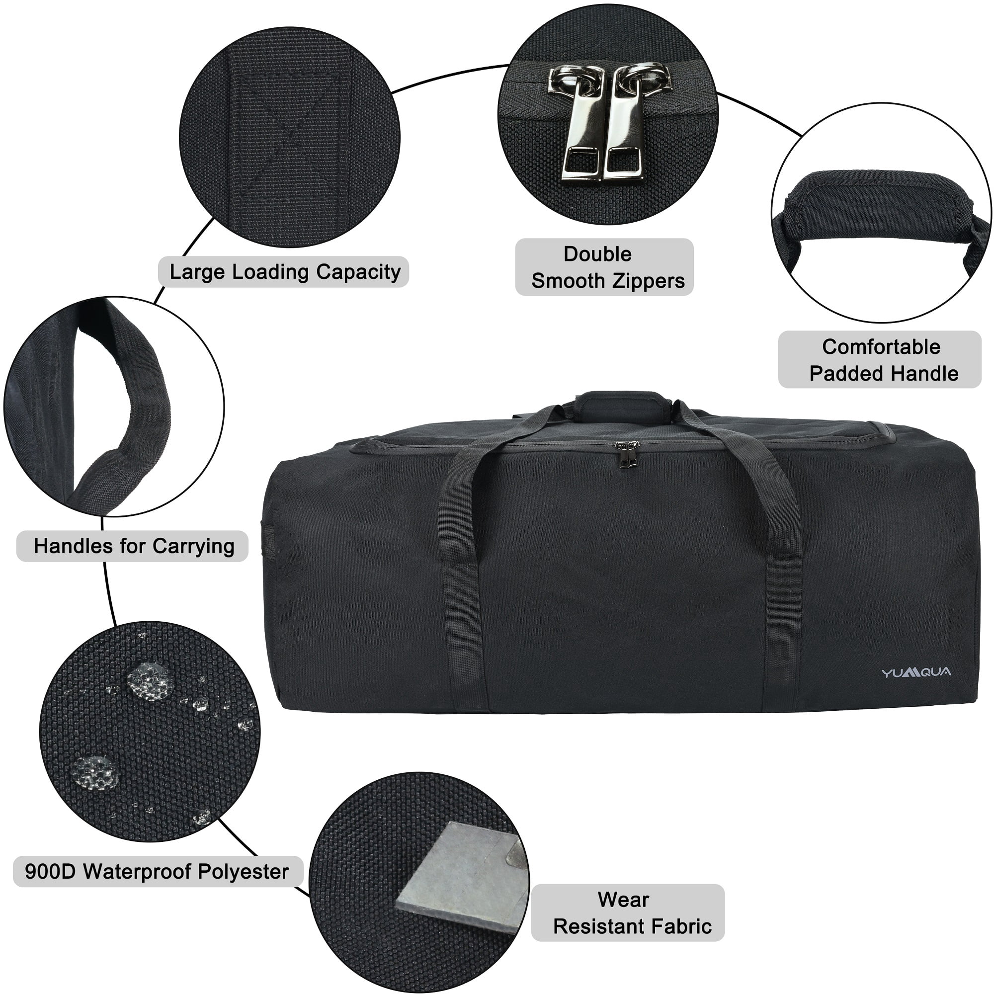YUMQUA 100L Travel Duffle Bag, Large Camping Gear Storage Weekender Bag Overnight, Gym Bag for Men Women Water & Tear Resistant (Black)