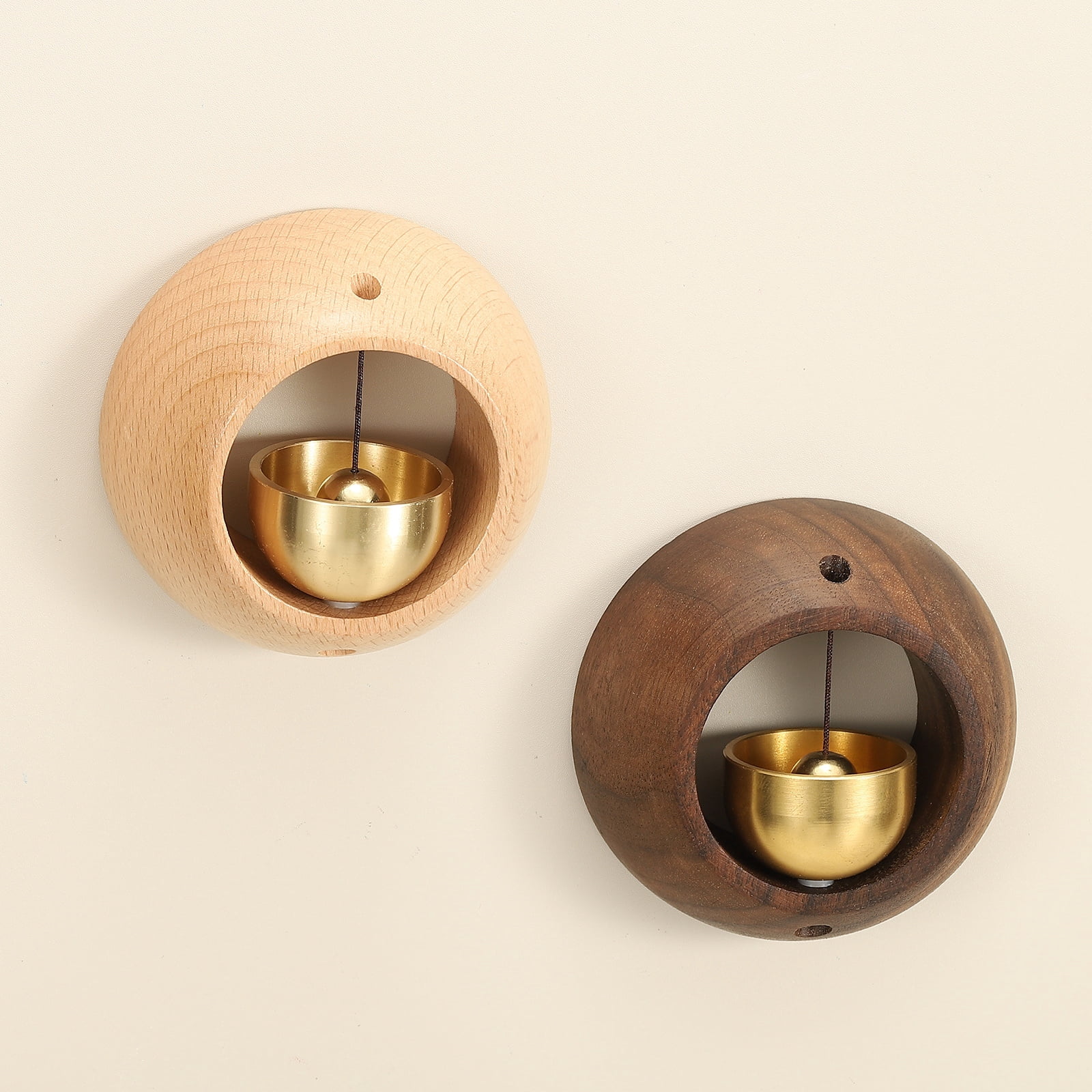 2 Set Shopkeepers Bell, Wood Door Chime Hanging Door Bell Self-adhesive Hanging Jingle Bells for Door Opening Business When Entering Refrigerator Car, Round