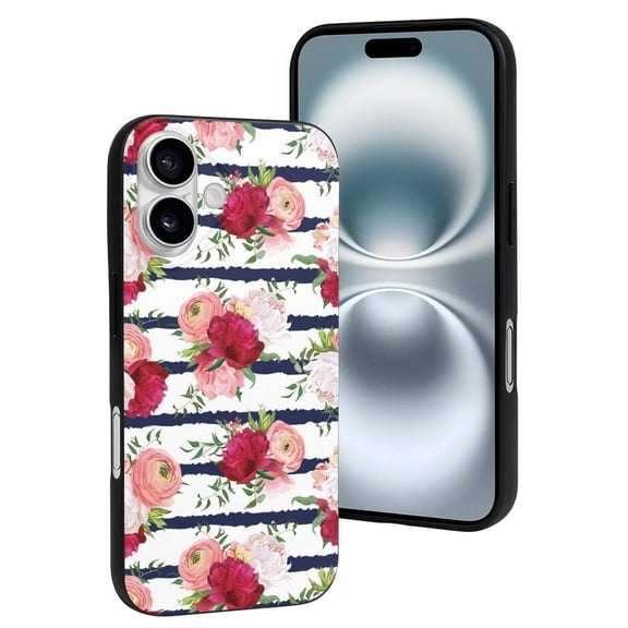 Compatible with Iphone 16 Case - Cute Soft White Pink Red Carnations Flowers Silicone Case Compatible with Iphone 16 Phone Case for Women Men