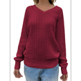 thumbnail image 2 of Womens Cable Knit Soft Business Casual Trendy Classic Pullover Sweaters Fall Outfits Wine Red M, 2 of 7
