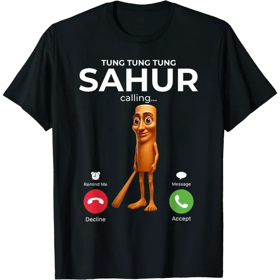 Tung Sahur Calling Funny Fishing Brainrot Joke Boys Kid Meme T-Shirt