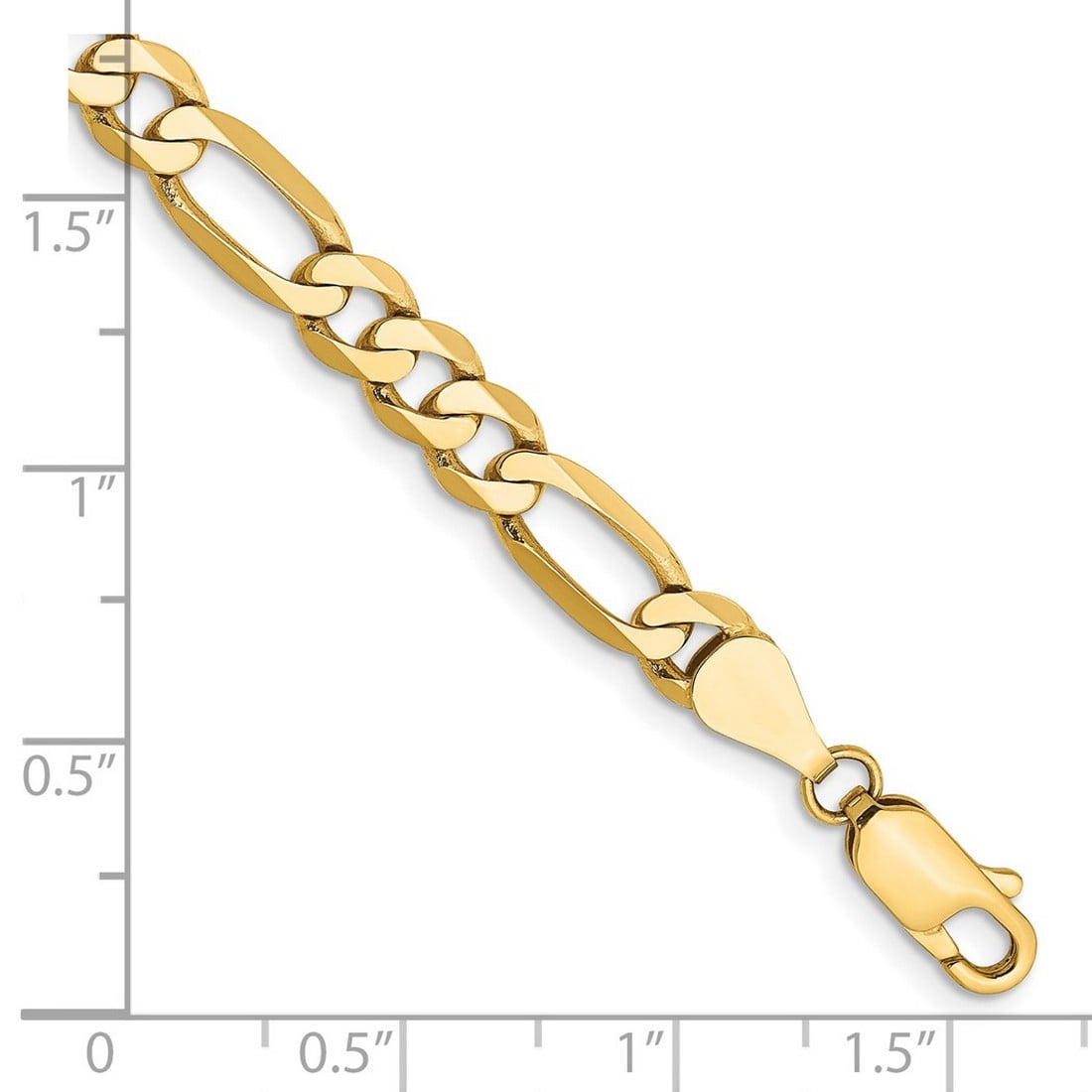 14k Yellow Gold Polished Lobster Claw Closure 5.25mm Flat Figaro Chain Bracelet 9 Inch Link Bracelet for Women and Men