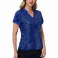 thumbnail image 2 of Women's Sequin Short Sleeve Top with Satin Trim V-Neckline and Rolled Cuffs - Small, Royal Blue, 2 of 7