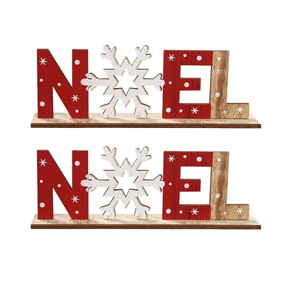 EeaseCA 2pcs Christmas Noel Wood Sign Christmas Snowflake Pattern Wood Adornment Decorative Desktop Ornament Xmas Party Supplies