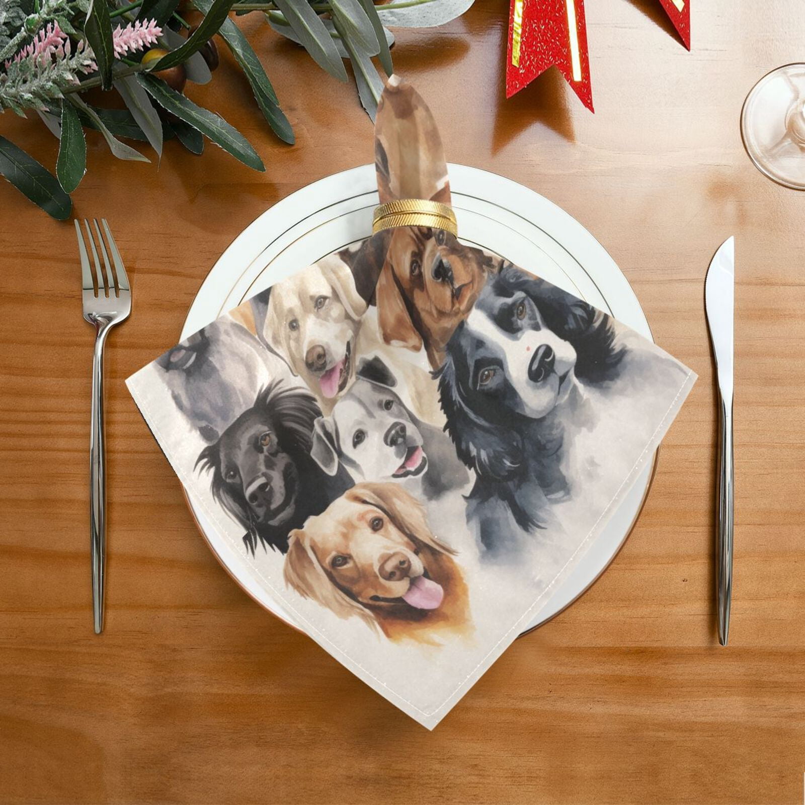 JSTEL Cute Dogs Puppy Print Cloth Napkins Set of 6, 20x20 Inch Washable and Reusable Napkin for Decoupage Dinner Party Everyday Use