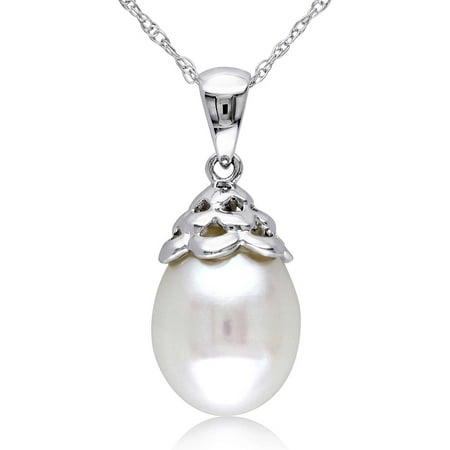 Miabella 9.5-10mm White Drop Cultured Freshwater Pearl 10kt White Gold Pendant