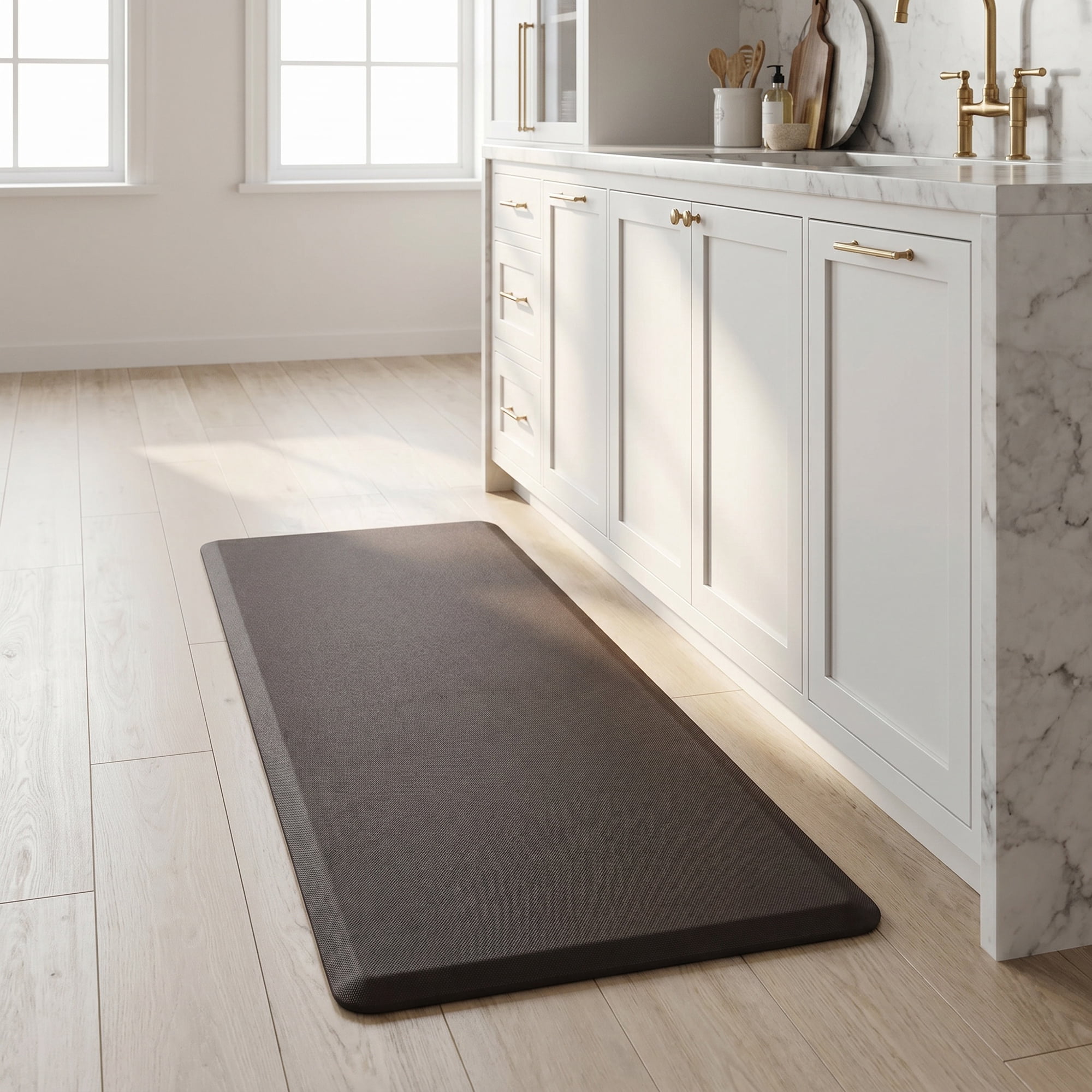 Unique Bargains Anti-Fatigue Cushioned Ergonomic Waterproof PVC Floor Rug Brown 47" x 17"