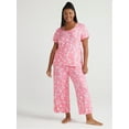 thumbnail image 3 of Joyspun Women’s Short Sleeve Scoop Neck Top and Cropped Pants Knit Pajama Set, 2-Piece, Sizes S to 3X, 3 of 6