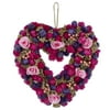 Northlight 13.75" Unlit Pink Flowers, Berries and Twig Heart-Shaped Artificial Spring Floral Wreath