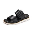 thumbnail image 3 of Sandalias de plataforma para mujeres Slip de punta abierta en toboganadas Hebilla baja (40) Negro, 3 of 9