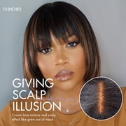 LUVME Put On and Go Reddish Purple / Brown Highlight / Natural Black Layered Cut Yaki Straight Minimalist Lace Bob Wig with Bangs