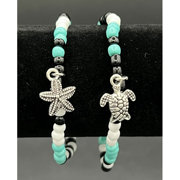 Set of 2 Silver Turtle and starfish Bracelet
