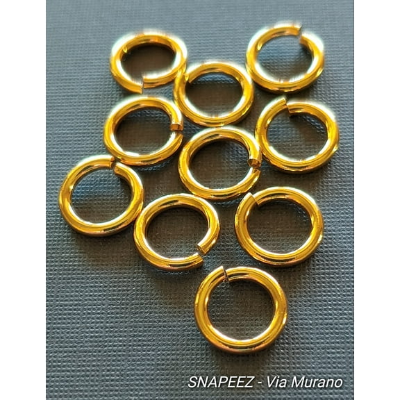 Snapeez II ULTRAPLATE 24 kt. Pure Gold Plate Ring Hard Open Jump Ring 10mm Heavy Gauge (Pk 10) Jump Rings. The Ultra Secure No Solder Jump Ring. Made in USA.