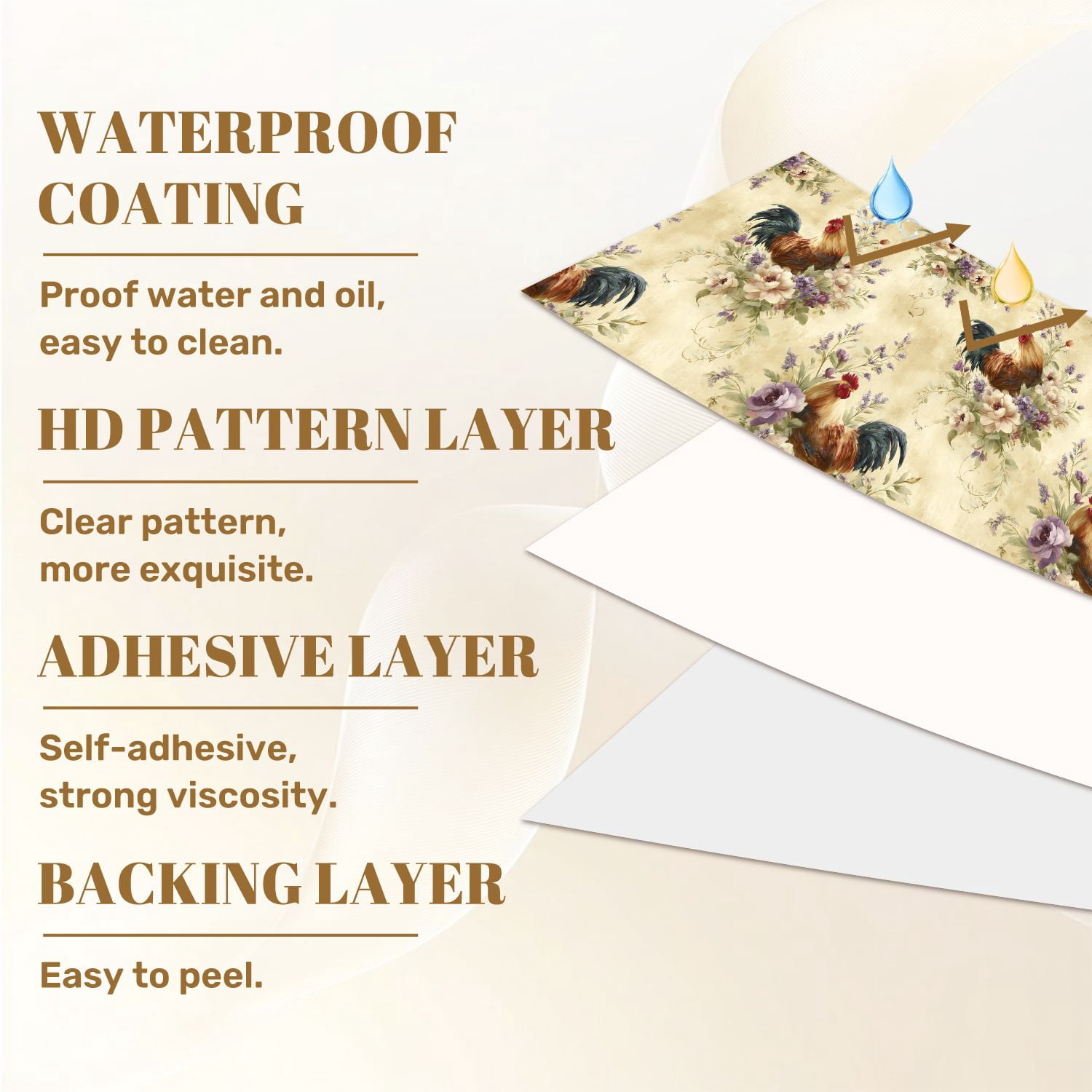 Peel and Stick Wallpaper 23.6in x 9.8ft Vintage Rooster Wildflower Country Pale Yellow Farmhouse Contact Paper Vinyl Waterproof Self Adhesive Wall Paper for Bedroom Shelf Cabinet Renter Friendly