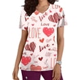 thumbnail image 1 of TIMIFIS Hauts de Sarrau d'Infirmière pour Femmes de la Saint-Valentin Uniforme de Travail Manches Courtes Col en V Blouse T-shirt de Travail avec Poches - Imprimé Rouge, 1 of 5