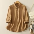 thumbnail image 2 of Yuanlook Women's Casual Shirts,3/4 Lenght Sleeve Collared Neck Button Down Blouse Business Work Tops Dressy Tees - Khaki - XL, 2 of 8