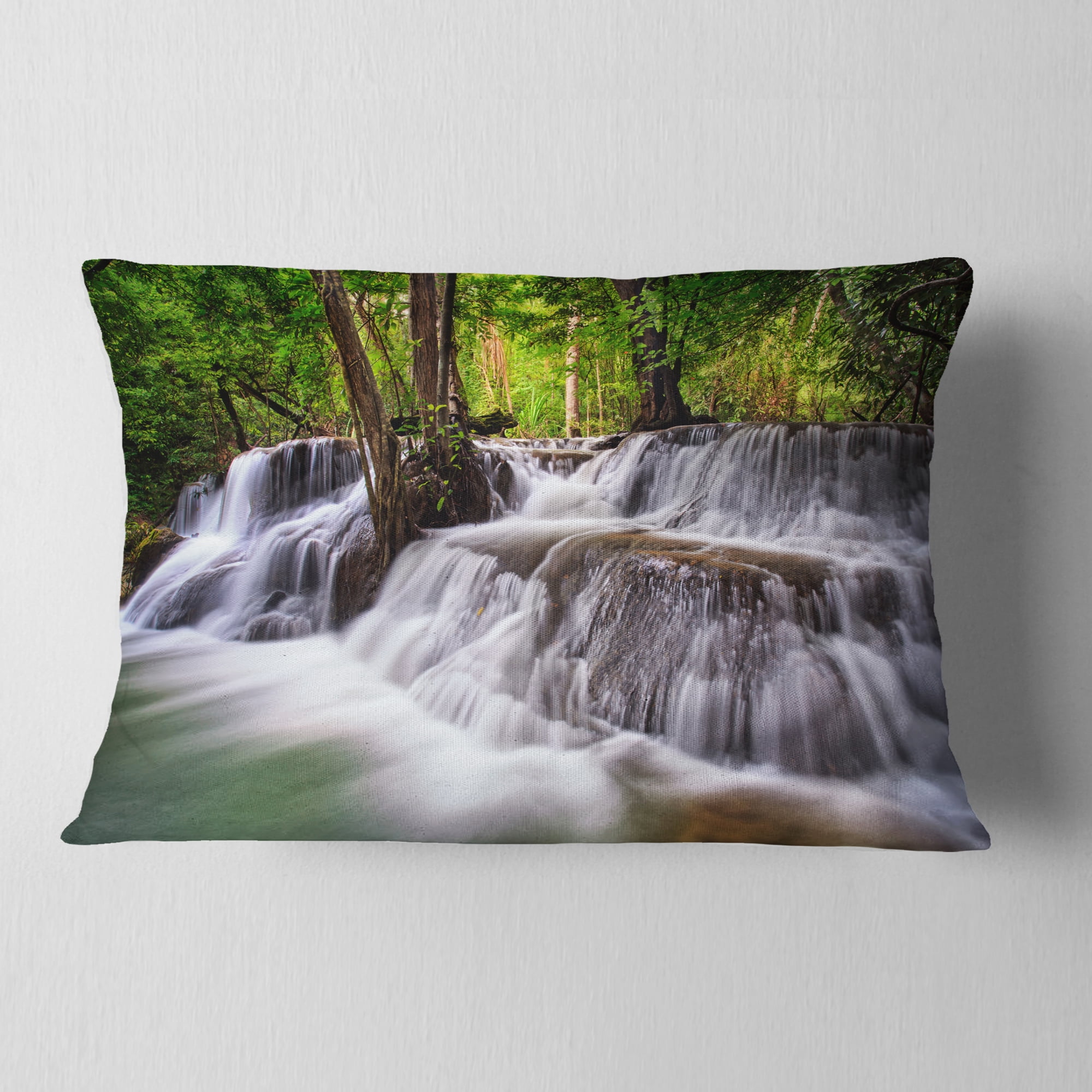 Designart Waterfall Huai Mae Kamin - Landscape Printed Throw Pillow - 12x20