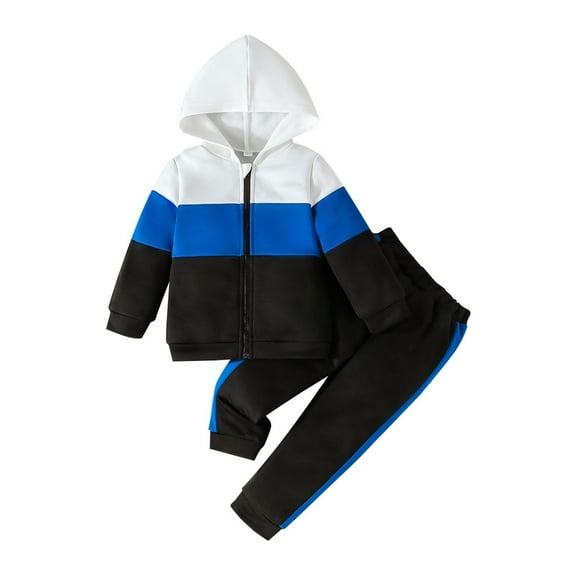 Mercatoo Children's Fall Winter Splicing Zipper Hooded Sweatshirt Tops Pants 2Pcs Set Casual Sports 𝐀thletic Wear for Kids