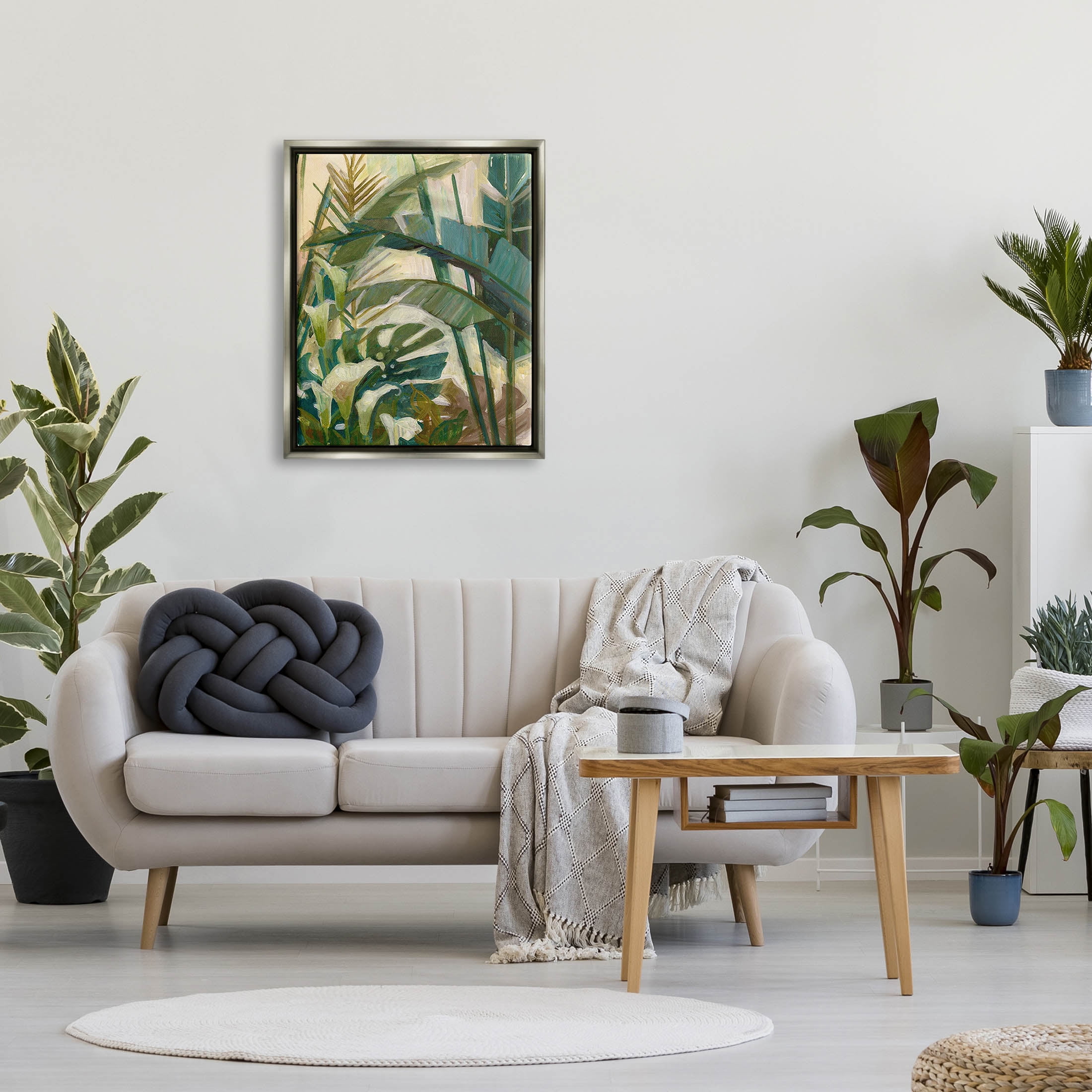 Tropical Jungle Plant Leaves Botanical & Floral Graphic Art Luster Gray Framed Art Print Wall Art