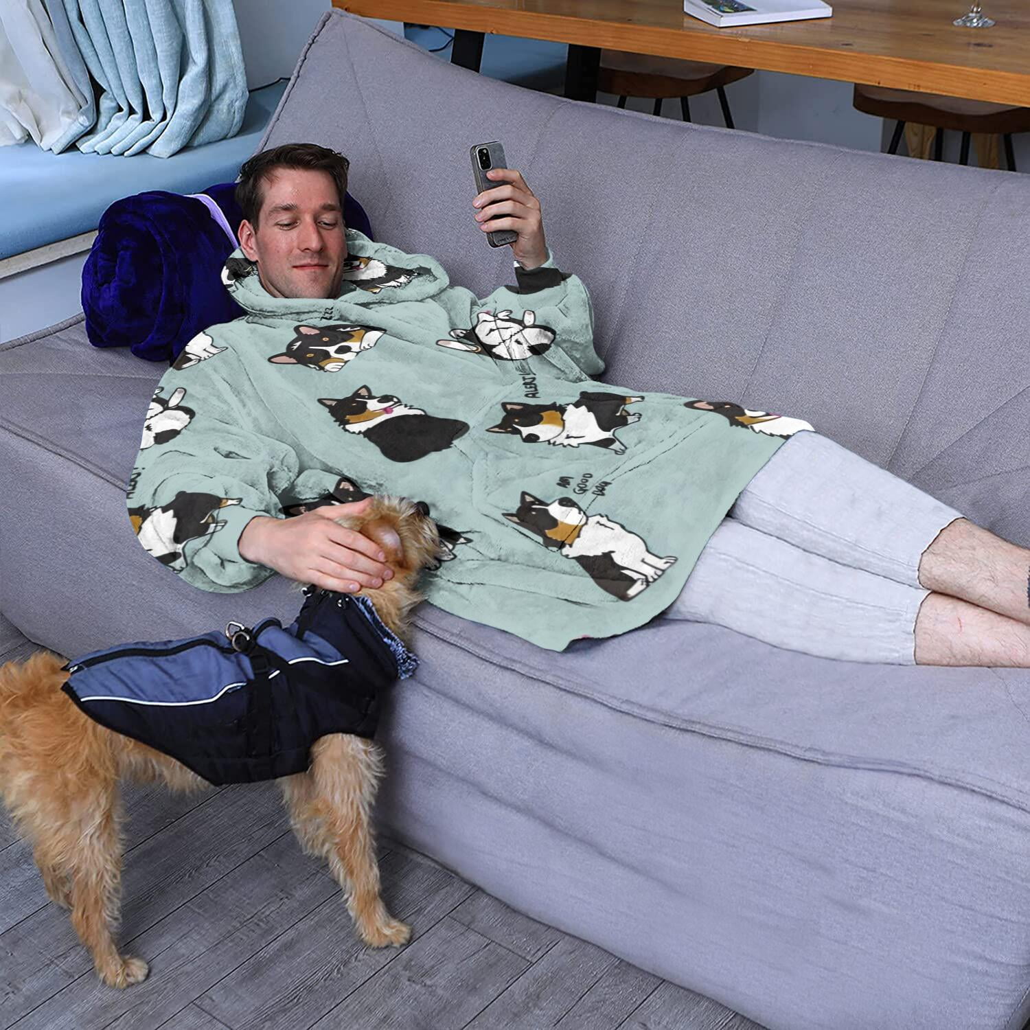 Wearable Oversized Blanket,Border Collie Dogs with Pioneer Flower