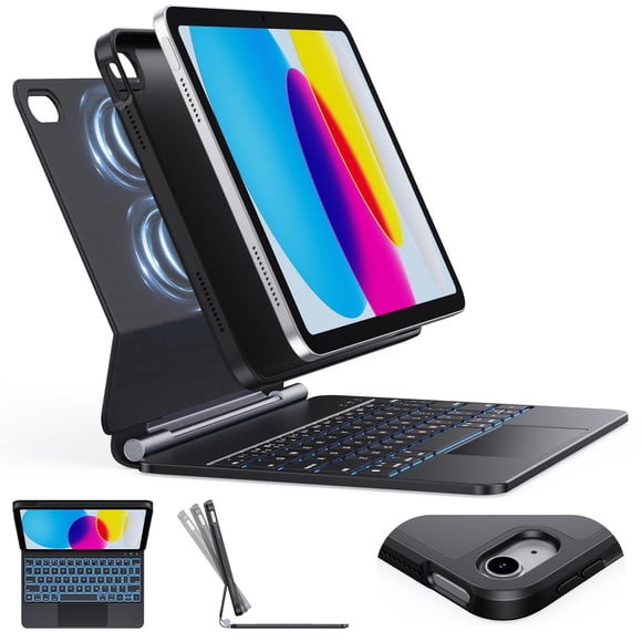 CHESONA Keyboard Case for iPad (A16) 11th 2025/10th Generation 10.9-inch 2022, 7-Color Backlit with Removable Protective Case, Floating Cantilever St